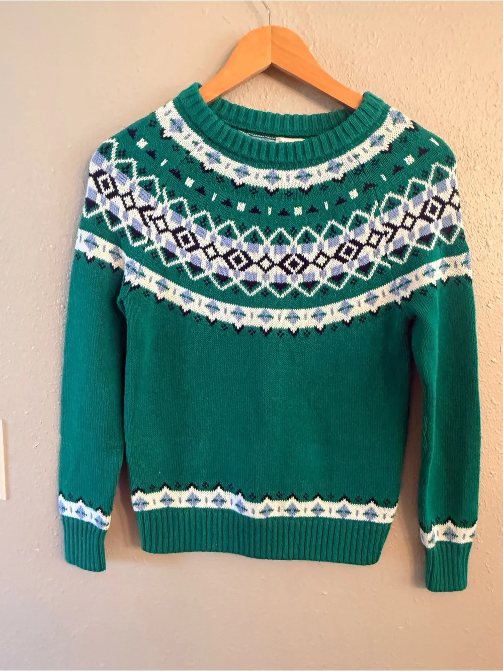 NWT J. Crew Fair Isle Cotton Green Sweater XXS